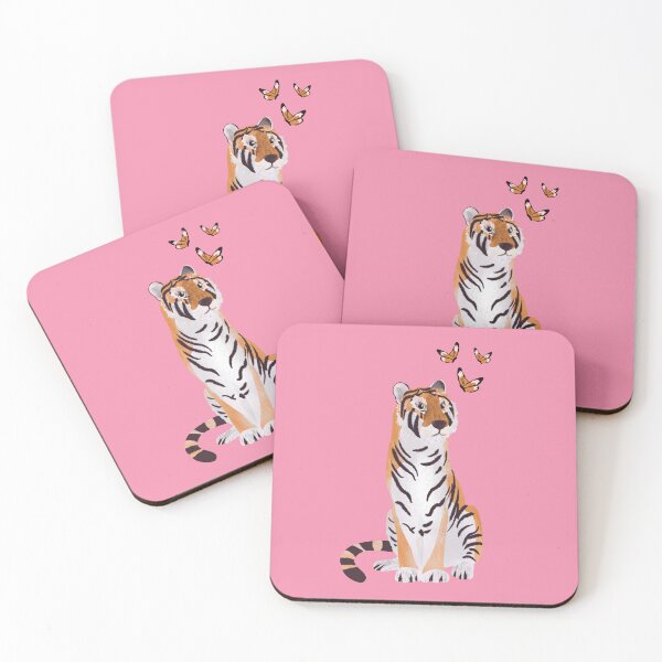 Item preview, Tiger with butterflies paper cut art illustration on pink background designed and sold by NattyDesigns.
