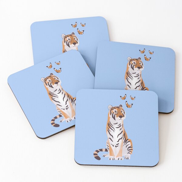 Item preview, Tiger with butterflies paper cut art illustration on blue background designed and sold by NattyDesigns.