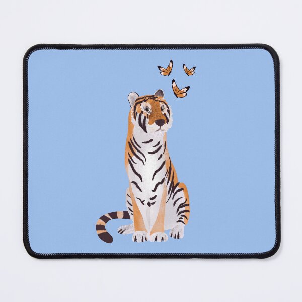 Item preview, Tiger with butterflies paper cut art illustration on blue background designed and sold by NattyDesigns.