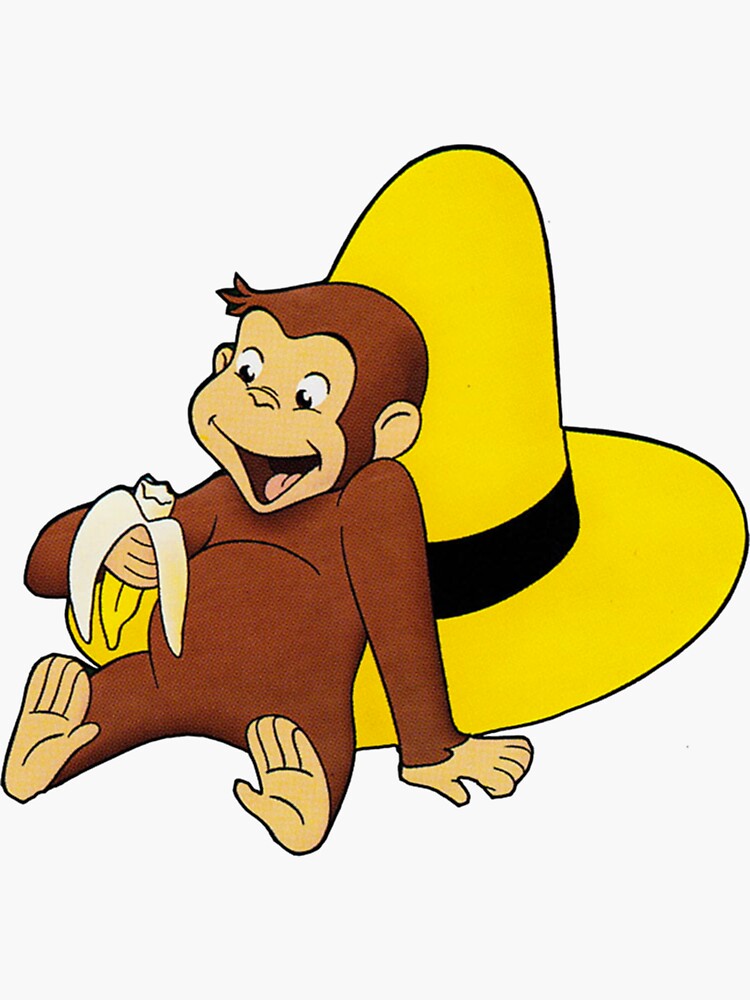 Curious George and the big yellow hat Sticker for Sale by