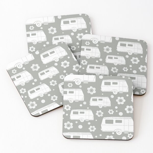 Item preview, Vintage Caravan block print in grey and white designed and sold by NattyDesigns.