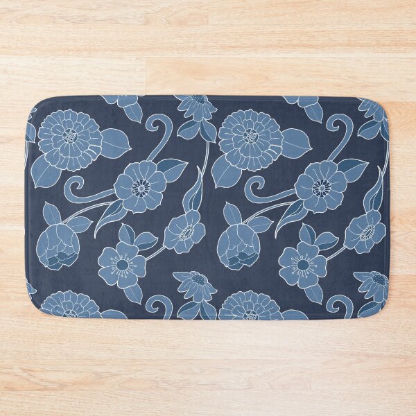 Item preview, Hamptons Navy Blue White Floral Pattern designed and sold by HotHibiscus.