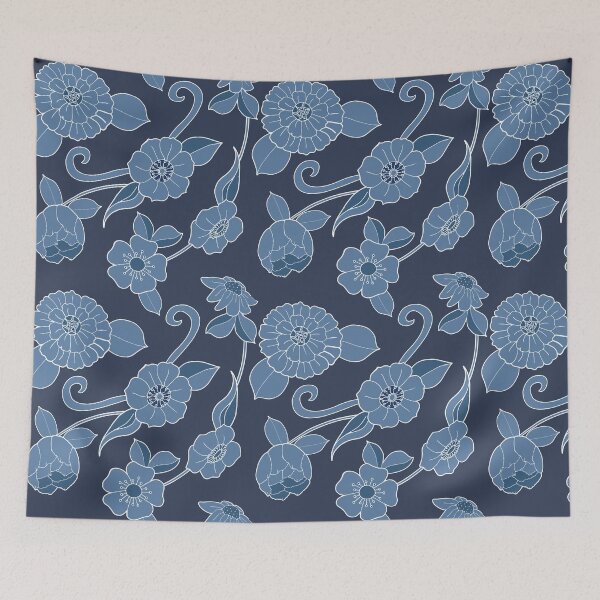 Item preview, Hamptons Navy Blue White Floral Pattern designed and sold by HotHibiscus.
