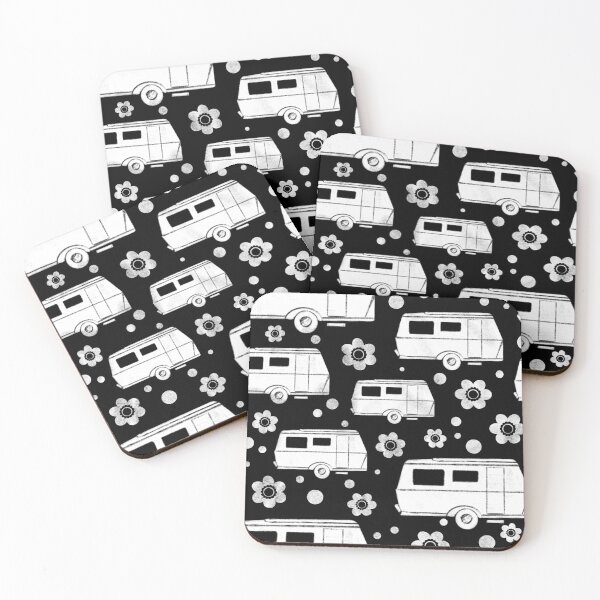Item preview, Vintage Caravan block print in black and white designed and sold by NattyDesigns.