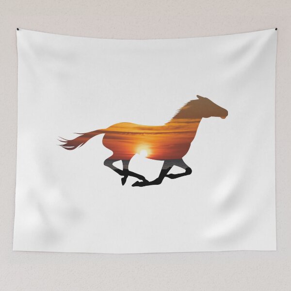 Aperçu de l'œuvre Cheval au galop avec un coucher de soleil vert créée et vendue par PICbyFemke.