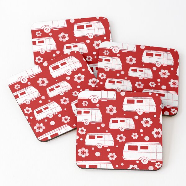 Item preview, Vintage Caravan block print in red and white designed and sold by NattyDesigns.