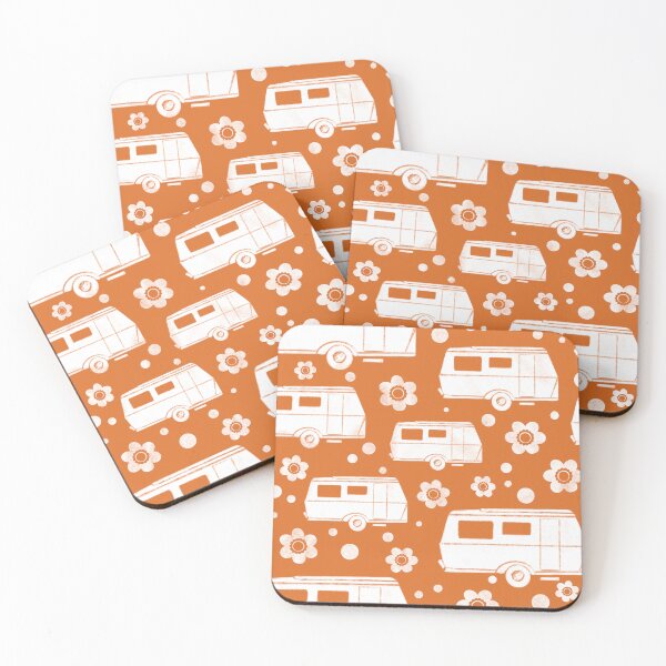 Item preview, Vintage Caravan block print in orange and white designed and sold by NattyDesigns.