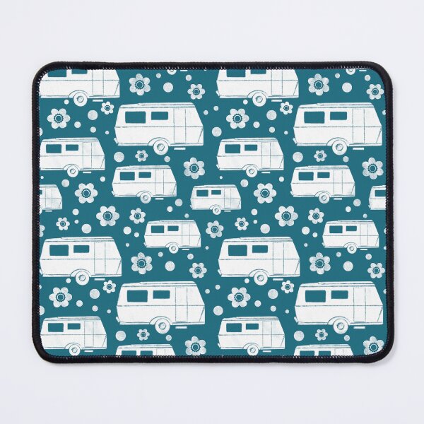 Item preview, Vintage Caravan block print in dark teal and white designed and sold by NattyDesigns.