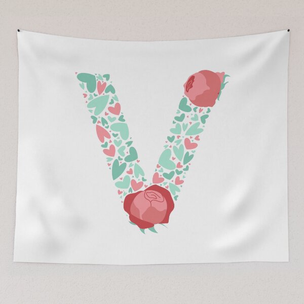 Item preview, Letter V Monogram with Hearts and flowers designed and sold by boozkova-vorona.