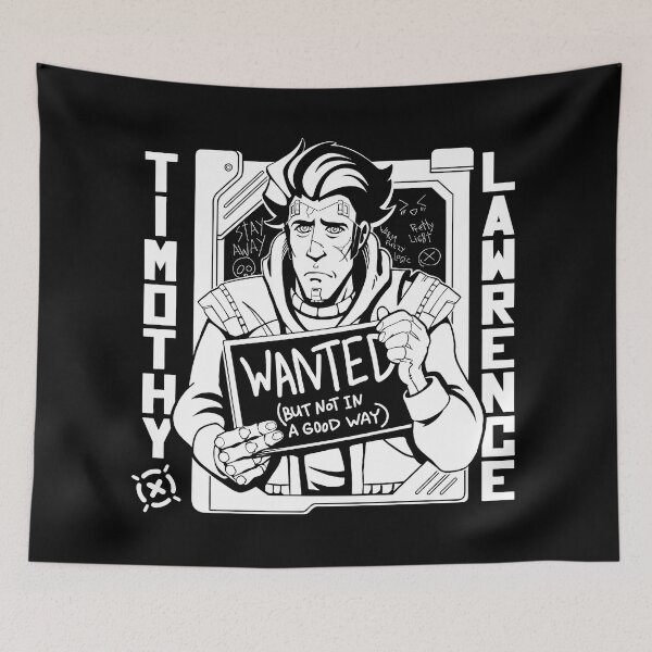 Item preview, Timothy Wanted (but not in a good way) Lawrence | Black and white | Borderlands fan art. designed and sold by warmfuzzylogic.