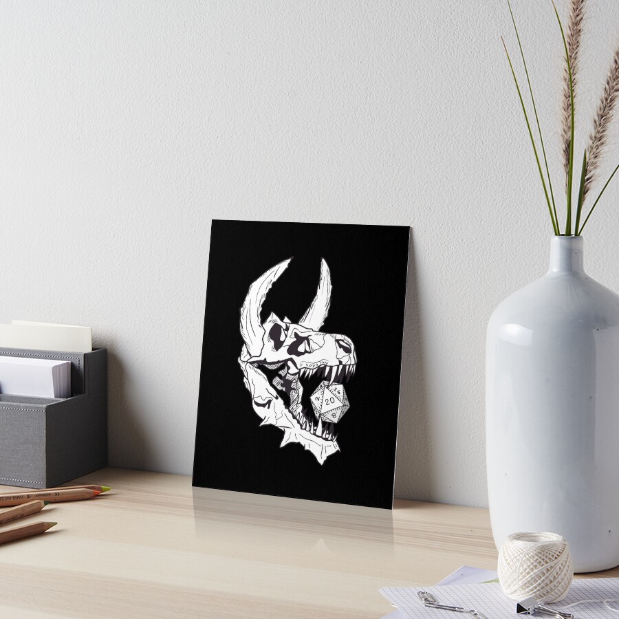 "Dnd Dragon skull, mighty dnd monster with D20 Dice." Art Board Print