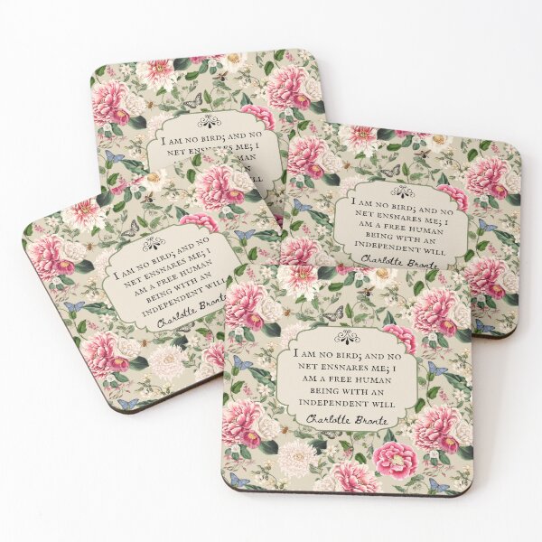 Item preview, I am no Bird, Charlotte Bronte, Book Quote, Jane Eyre Quote, Vintage Flowers, Bookish Gift designed and sold by CultandObscure.