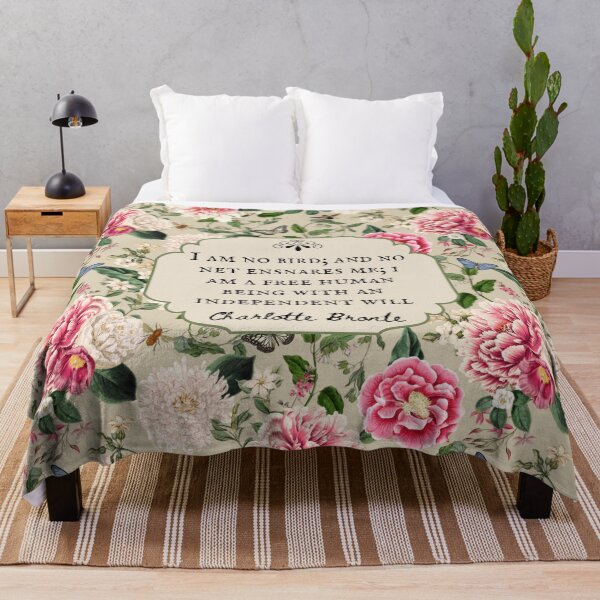 Item preview, I am no Bird, Charlotte Bronte, Book Quote, Jane Eyre Quote, Vintage Flowers, Bookish Gift designed and sold by CultandObscure.