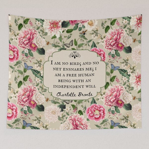 Item preview, I am no Bird, Charlotte Bronte, Book Quote, Jane Eyre Quote, Vintage Flowers, Bookish Gift designed and sold by CultandObscure.
