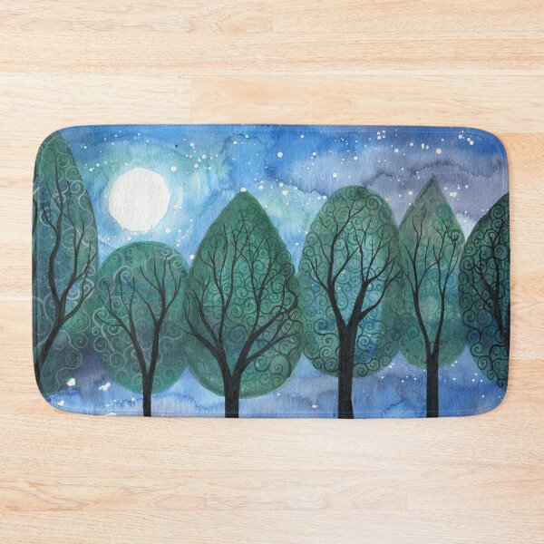 Item preview, Midnight forest - Swirly green and silver tipped trees against a starry moonlit sky designed and sold by klbailey.