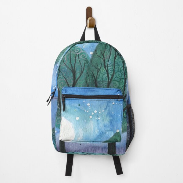 Item preview, Midnight forest - Swirly green and silver tipped trees against a starry moonlit sky designed and sold by klbailey.