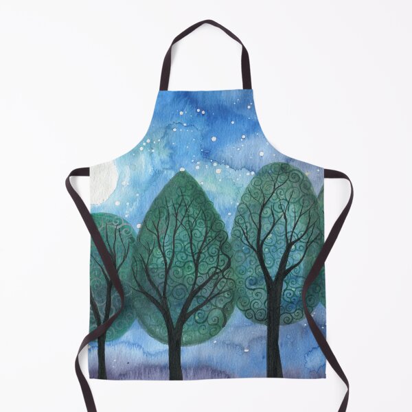 Item preview, Midnight forest - Swirly green and silver tipped trees against a starry moonlit sky designed and sold by klbailey.