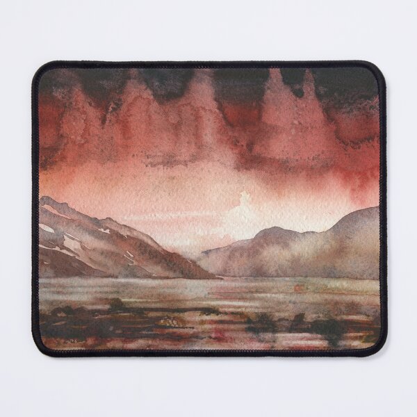 Item preview, Mountain scene watercolor painting.  Mountains rising above lake horizontal  designed and sold by rfoxphoto.
