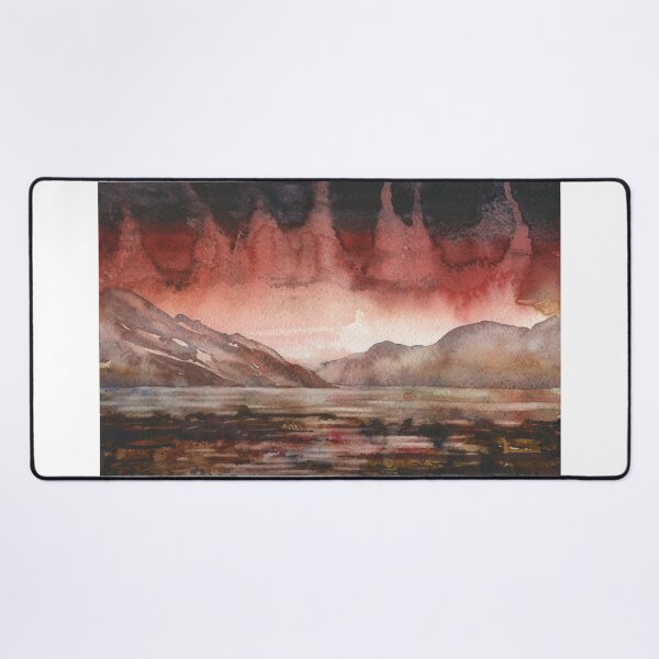 Item preview, Mountain scene watercolor painting.  Mountains rising above lake horizontal  designed and sold by rfoxphoto.