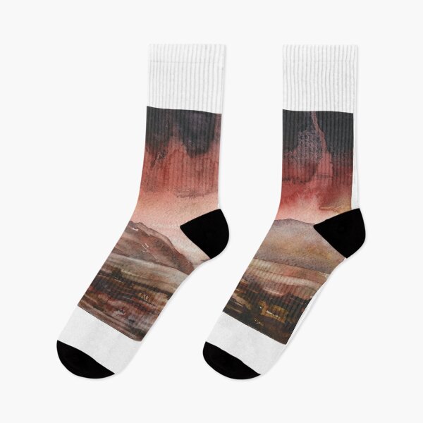Item preview, Mountain scene watercolor painting.  Mountains rising above lake horizontal  designed and sold by rfoxphoto.