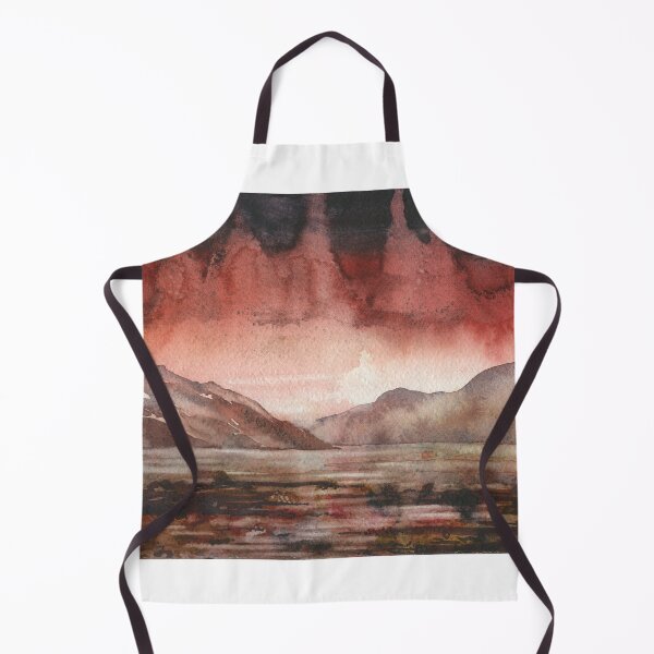 Item preview, Mountain scene watercolor painting. Mountains rising above lake horizontal designed and sold by rfoxphoto.