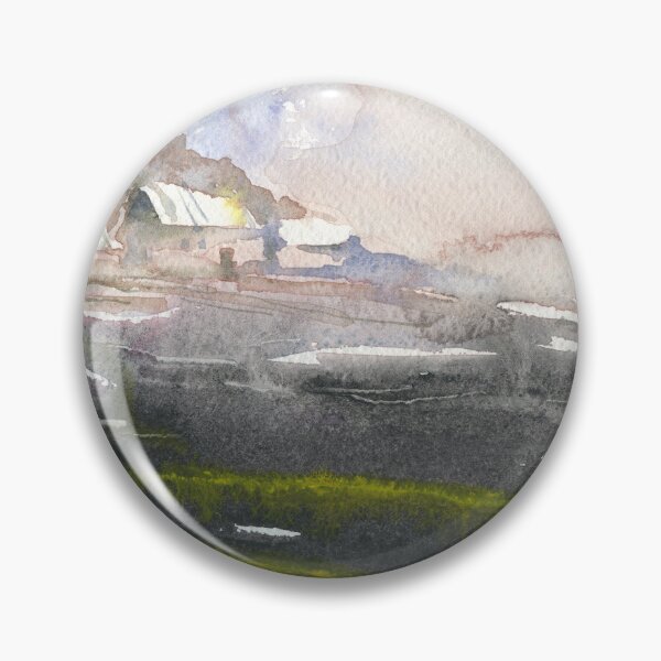 Item preview, Mist covered landscape painting with buildings. designed and sold by rfoxphoto.