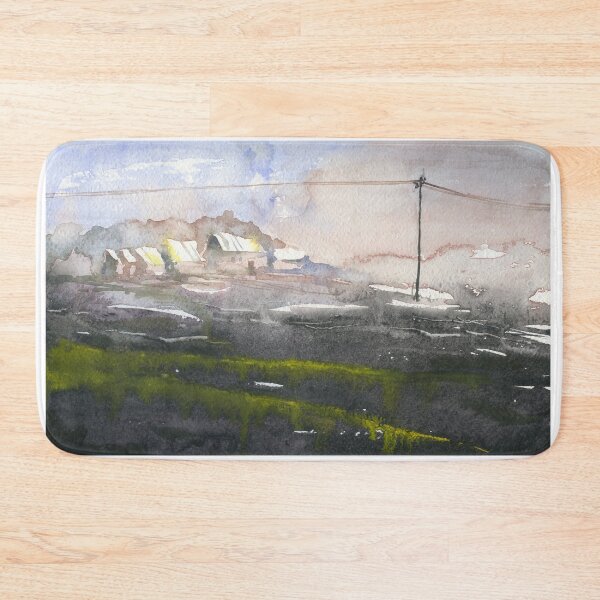 Item preview, Mist covered landscape painting with buildings. designed and sold by rfoxphoto.