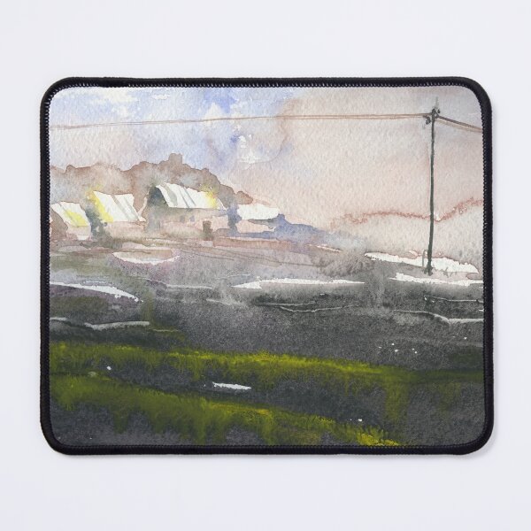 Item preview, Mist covered landscape painting with buildings. designed and sold by rfoxphoto.