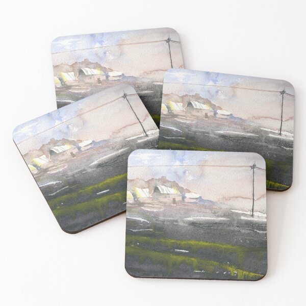 Item preview, Mist covered landscape painting with buildings. designed and sold by rfoxphoto.