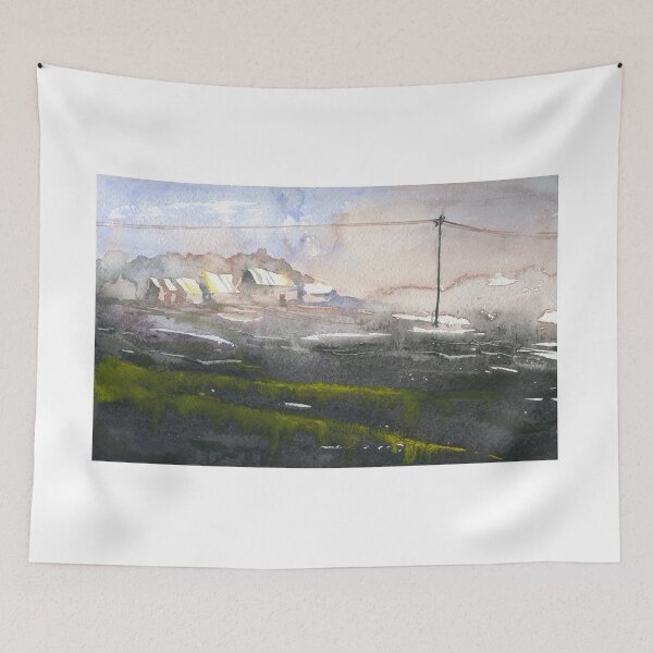 Item preview, Mist covered landscape painting with buildings. designed and sold by rfoxphoto.