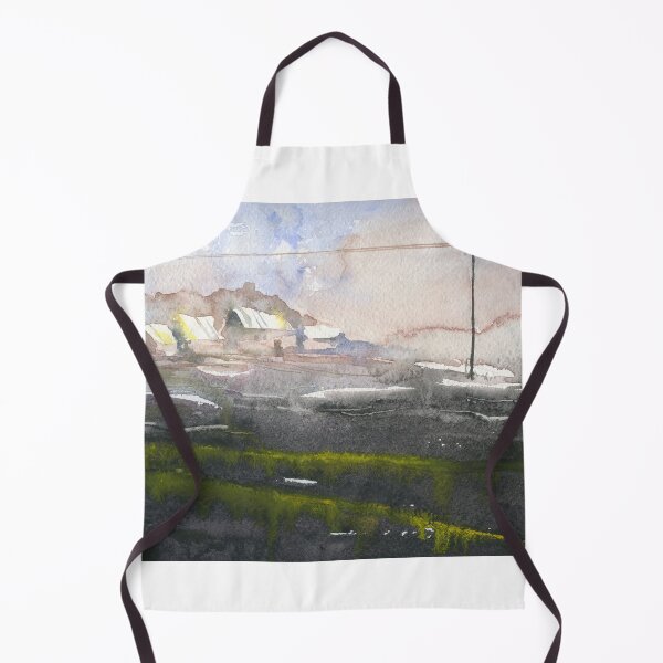Item preview, Mist covered landscape painting with buildings. designed and sold by rfoxphoto.