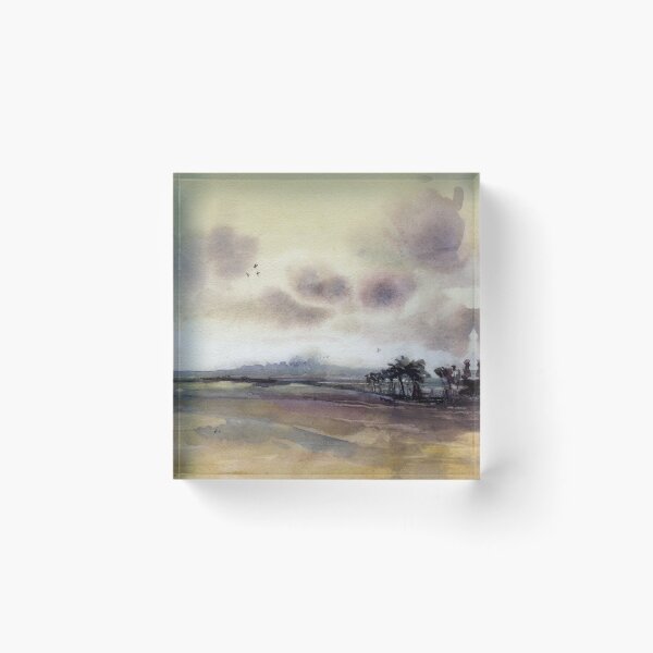 Item preview, Golden sunset watercolor painting.  Lake scene at sunset watercolor designed and sold by rfoxphoto.