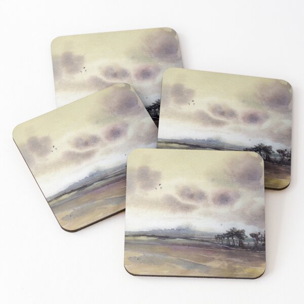 Item preview, Golden sunset watercolor painting.  Lake scene at sunset watercolor designed and sold by rfoxphoto.