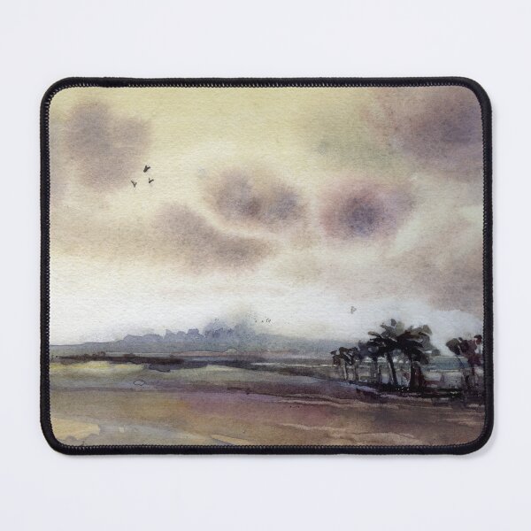 Item preview, Golden sunset watercolor painting.  Lake scene at sunset watercolor designed and sold by rfoxphoto.