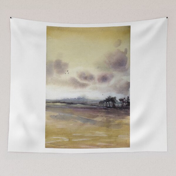 Item preview, Golden sunset watercolor painting.  Lake scene at sunset watercolor designed and sold by rfoxphoto.