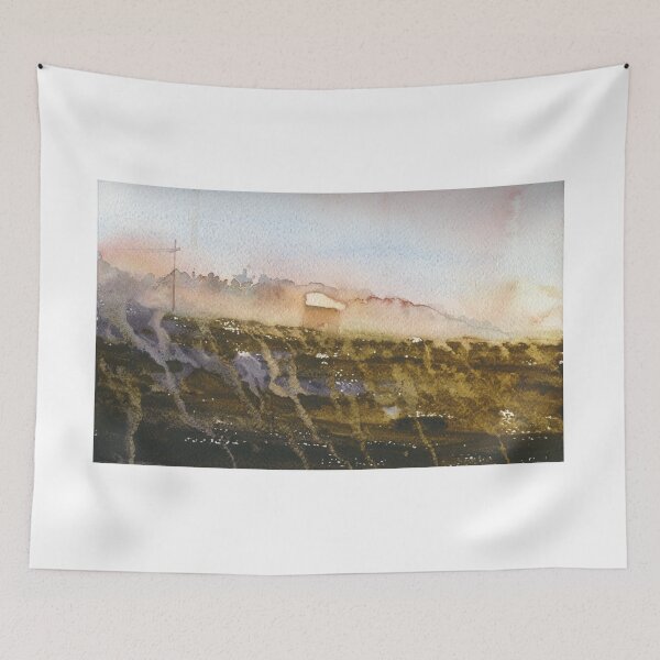 Item preview, Mist covered landscape painting with buildings.  designed and sold by rfoxphoto.