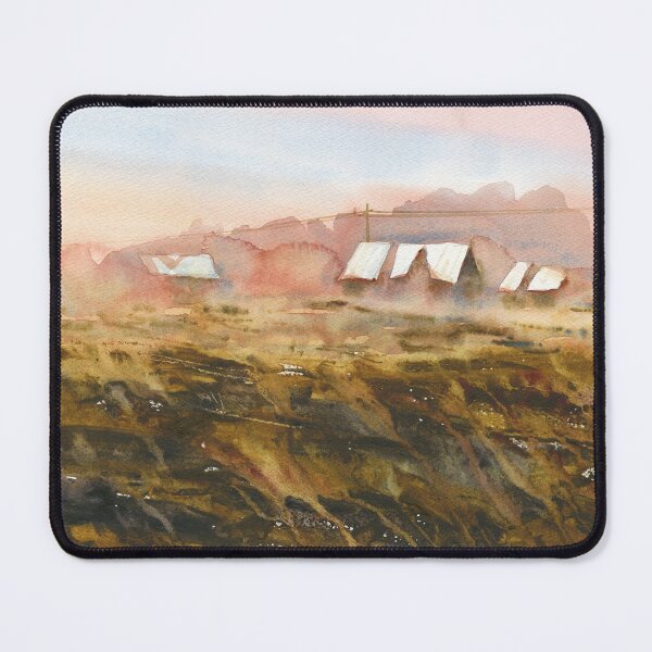 Item preview, Barn and mist covered landscape painting with buildings. designed and sold by rfoxphoto.