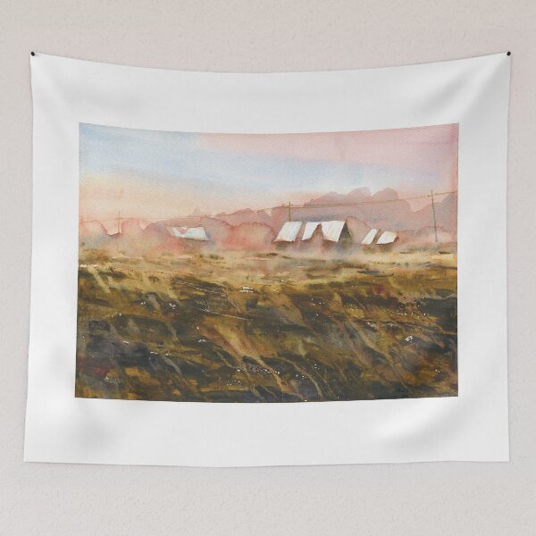 Item preview, Barn and mist covered landscape painting with buildings. designed and sold by rfoxphoto.