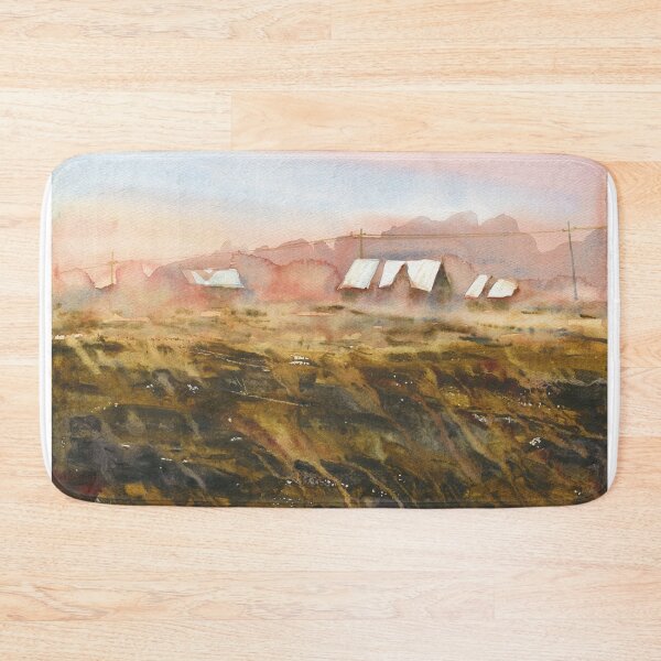 Item preview, Barn and mist covered landscape painting with buildings. designed and sold by rfoxphoto.