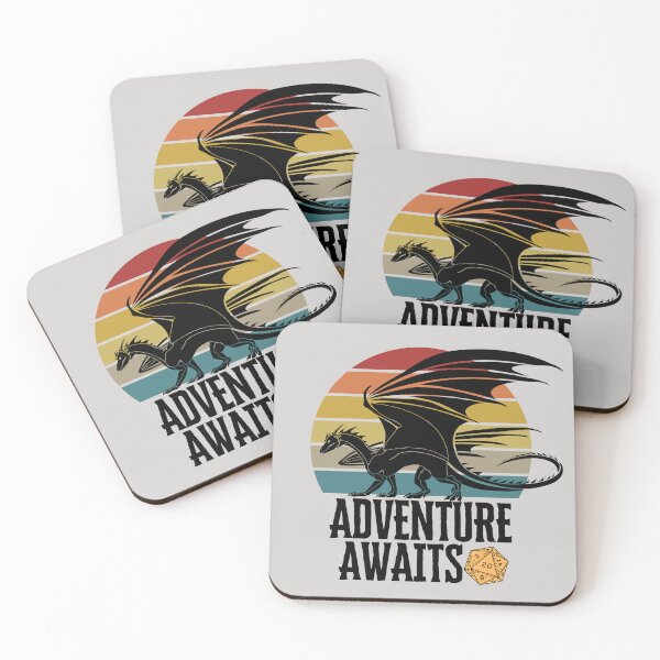 Item preview, DND Roleplaying, Retro Sunset with Dragon and D20: Adventure Awaits designed and sold by DungeonAtelier.