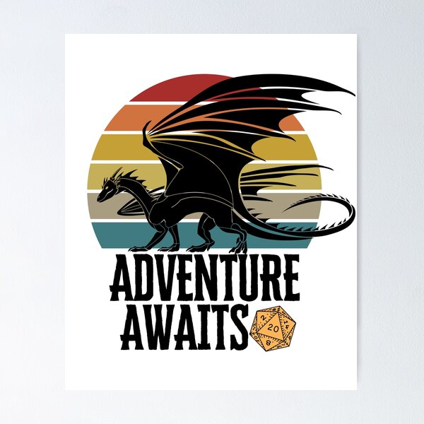 Item preview, DND Roleplaying, Retro Sunset with Dragon and D20: Adventure Awaits designed and sold by DungeonAtelier.