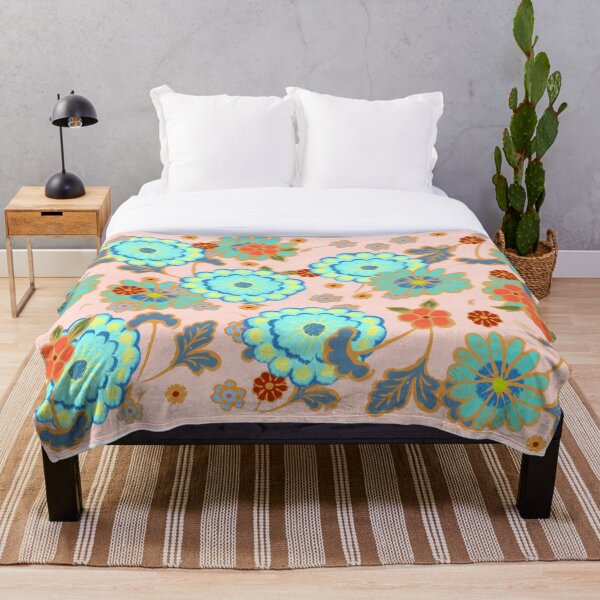 Item preview, Turquoise, pink and red flower pattern designed and sold by Mary Jane Lange.