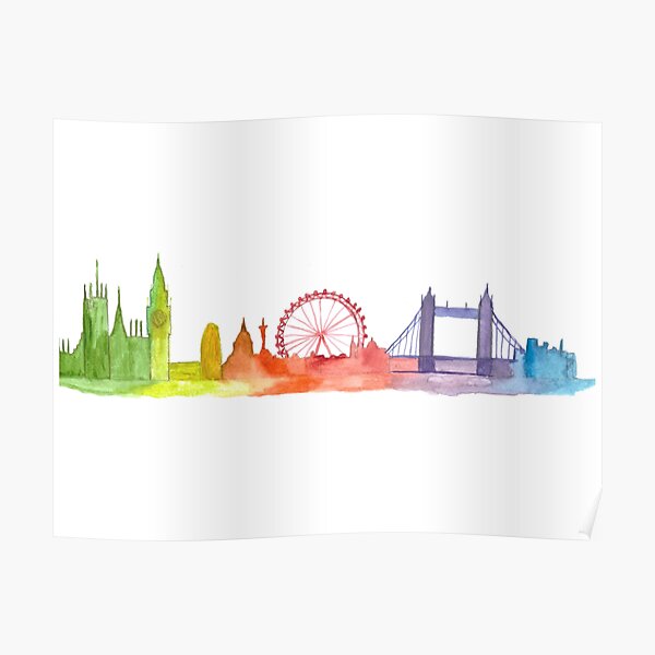 city of London painterly Landmarks skyline watercolour Ready to Hang X1613 