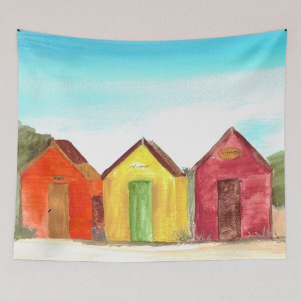 Item preview, Beach Huts Watercolor designed and sold by Artbymonika.