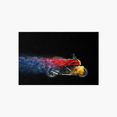 Colorful motorcycle disintegrating into sand Art Board Print