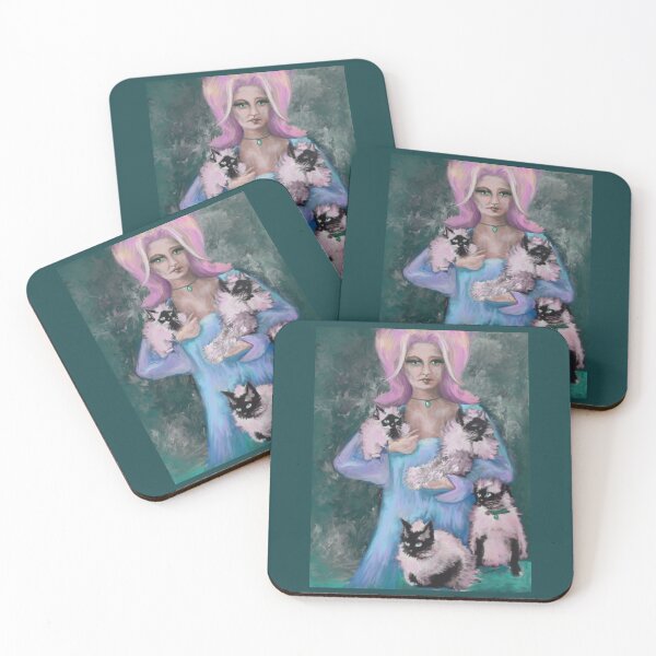 Item preview, The cat lady, love cats, ragdoll, felix, pink hair, big hair, pussy cat, original illustration,  colorful, animals, cats,  designed and sold by Freedomworx.