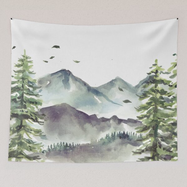 Item preview, Mountain And Pine Trees Watercolor designed and sold by Yorda Creative.