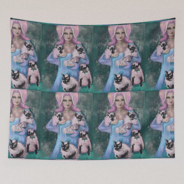Item preview, The cat lady, love cats, ragdoll, felix, pink hair, big hair, pussy cat, original illustration,  colorful, animals, cats,  designed and sold by Freedomworx.