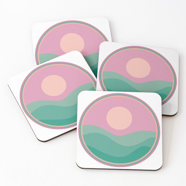 Aperçu de l'œuvre Collines vertes herbeuses avec un design minimaliste de ciel rose créée et vendue par Creations-By-Em.