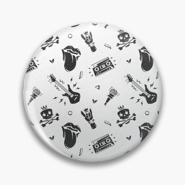 Item preview, Black and white funny rock music vintage pattern with audio cassette, microphone, lips, skull and guitar designed and sold by Vector-Vision.
